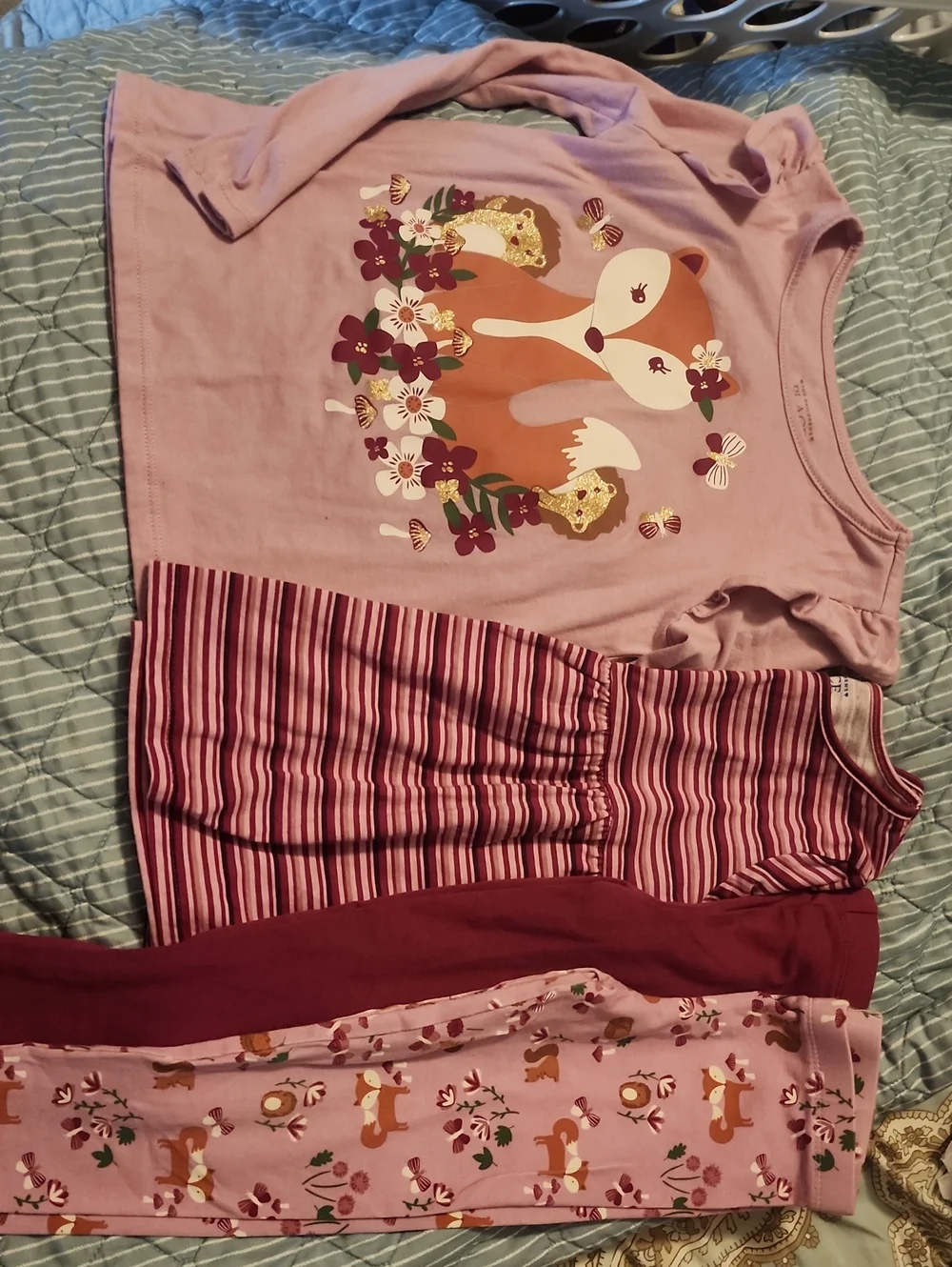 Sz 4T The Children's Place Girls' Fox Print Long-Sleeve Tops and Leggings Set